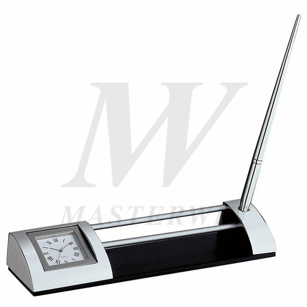 Metal Desk Quartz Clock with Name Card Holder and Pen_B2021-P66