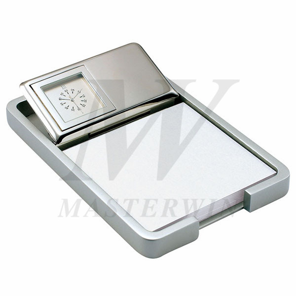 Metal Desk Quartz Clock with Memo Pad Holder and Clips Holder_B82903